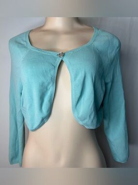 LOFT Light Aqua Cropped Button Shrug Cardigan MP